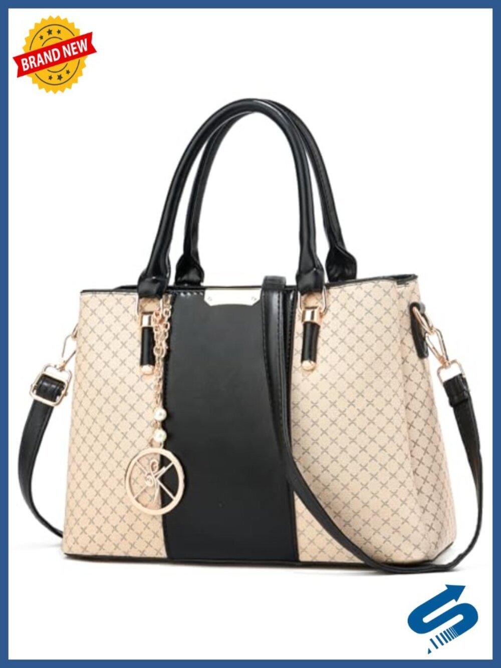Faux Leather Satchel Handbag 3 Zip Compartments Tote Shoulder Bag Crossbody